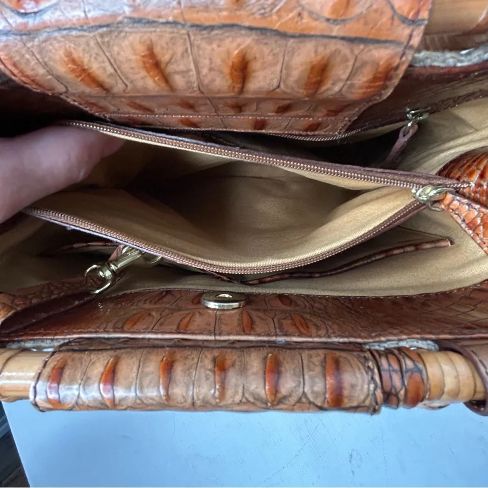Brahmin Harbor Collection Brown and Cream Leather/Textile Shoulder/Hand Bag